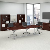 Harvest Cherry 120L x 48W Boat Shape Metal Base Table - Conference Tables