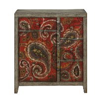 Hand Painted Red and Gray Paisley Cabinet - Ashbury