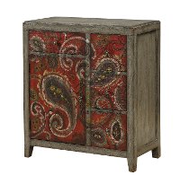 Hand Painted Red and Gray Paisley Cabinet - Ashbury-2