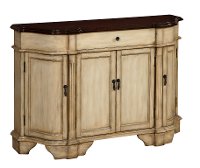 Antique Burnished Cream and Brown 4 Door Credenza