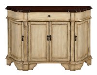 Antique Burnished Cream and Brown 4 Door Credenza-3