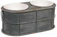Pet Feeder with White Ceramic Bowls