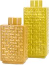 12 Inch Yellow Ceramic Lidded Jar