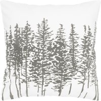 Off-White and Gray Printed Tree Throw Pillow