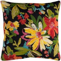 Black Multi Floral Indoor-Outdoor Throw Pillow