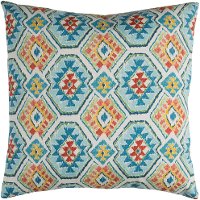 Blue and Orange Aztec Indoor-Outdoor Throw Pillow