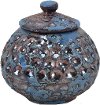 4 Inch Blue and Bronze Lidded Ceramic Jar
