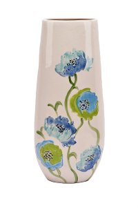 Blue and Green Poppy Ceramic Vase
