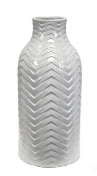 15 Inch White Chevron Pattern Ceramic Vase