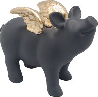 Black and Gold Winged Pig Coin Bank