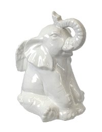 White Seated Elephant Angel Figurine