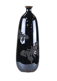 15 Inch Black Ceramic Butterfly Vase