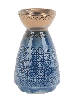 6 Inch Blue and Bronze Ceramic Vase