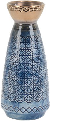 9 Inch Blue and Bronze Ceramic Vase