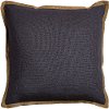 Gray Throw Pillow with Jute Embroidered Piping