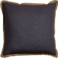 Gray Throw Pillow with Jute Embroidered Piping