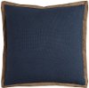 Blue Throw Pillow with Jute Embroidery