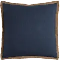 Blue Throw Pillow with Jute Embroidery