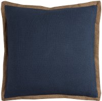 Blue Throw Pillow with Jute Embroidery