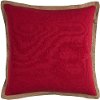 Red Throw Pillow with Jute Embroidered Piping