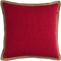 Red Throw Pillow with Jute Embroidered Piping