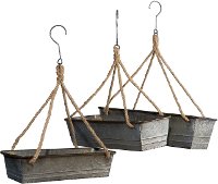 15 Inch Galvanized Metal Basket with Rope and Hanger
