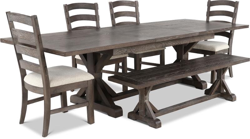 Charcoal 6 Piece Dining Set With Bench, Charcoal Dining Room Set