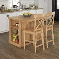 Natural Butcher Block Top Kitchen Island with 2 Stools - Nantucket