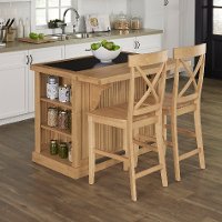 Natural Kitchen Island with Granite Top and 2 Stools - Nantucket