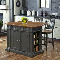 Americana Charcoal Gray Kitchen Island with 2 Stools