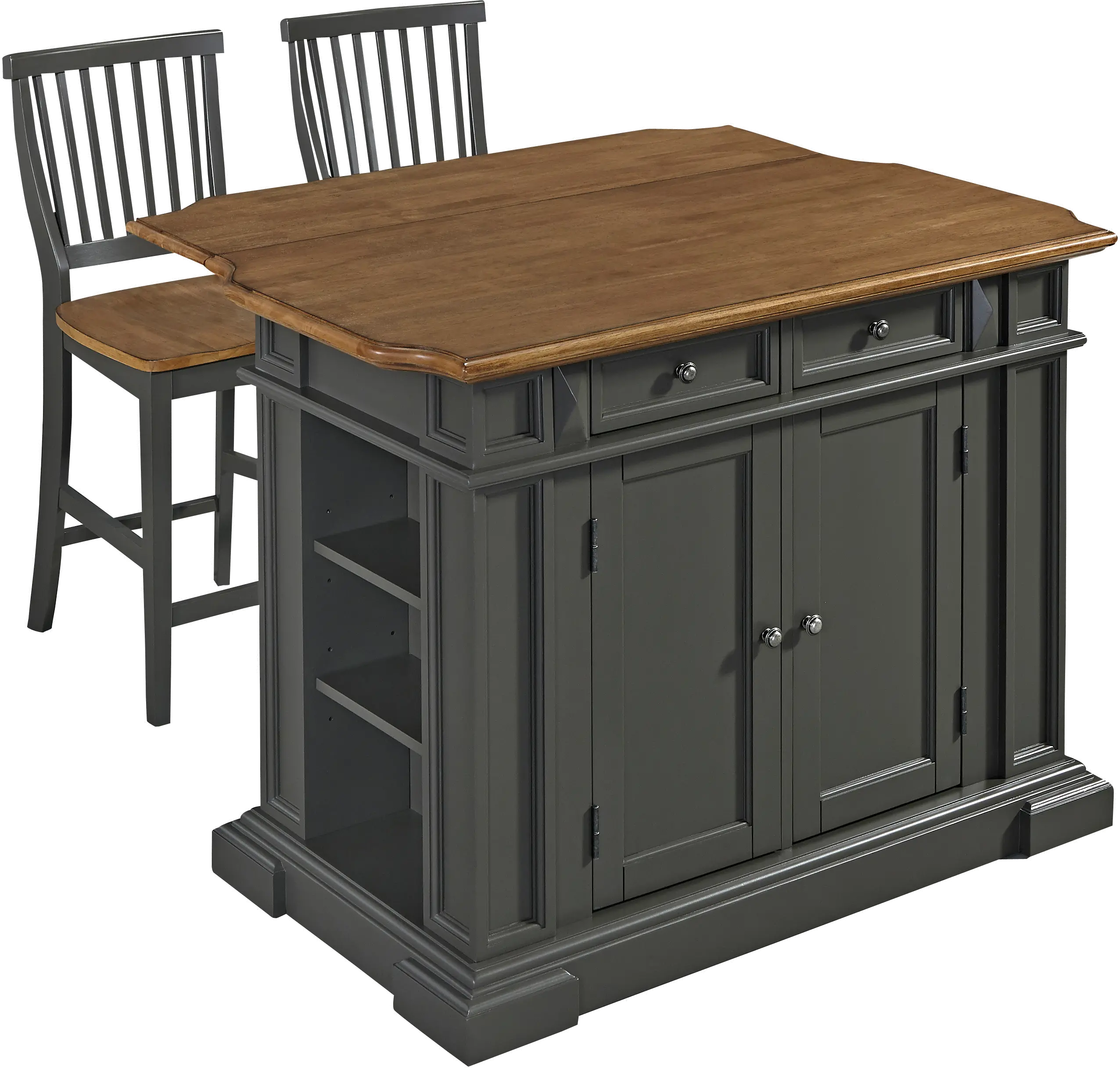 Americana Charcoal Gray Kitchen Island with 2 Stools-2