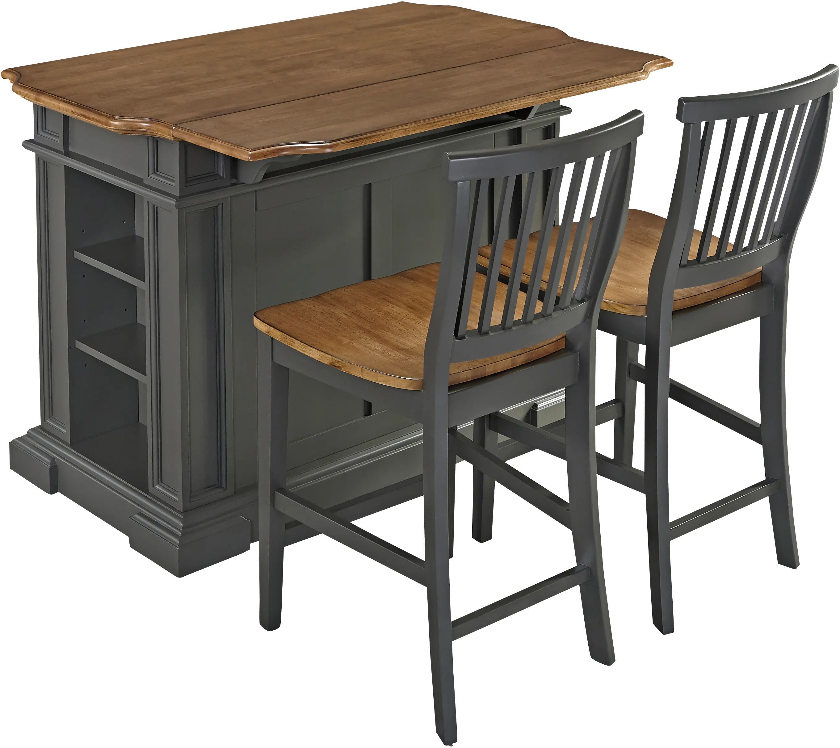 Americana Charcoal Gray Kitchen Island with 2 Stools-3