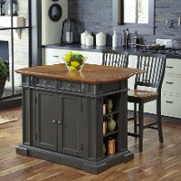 Gray Kitchen Island with 2 Stools - Americana