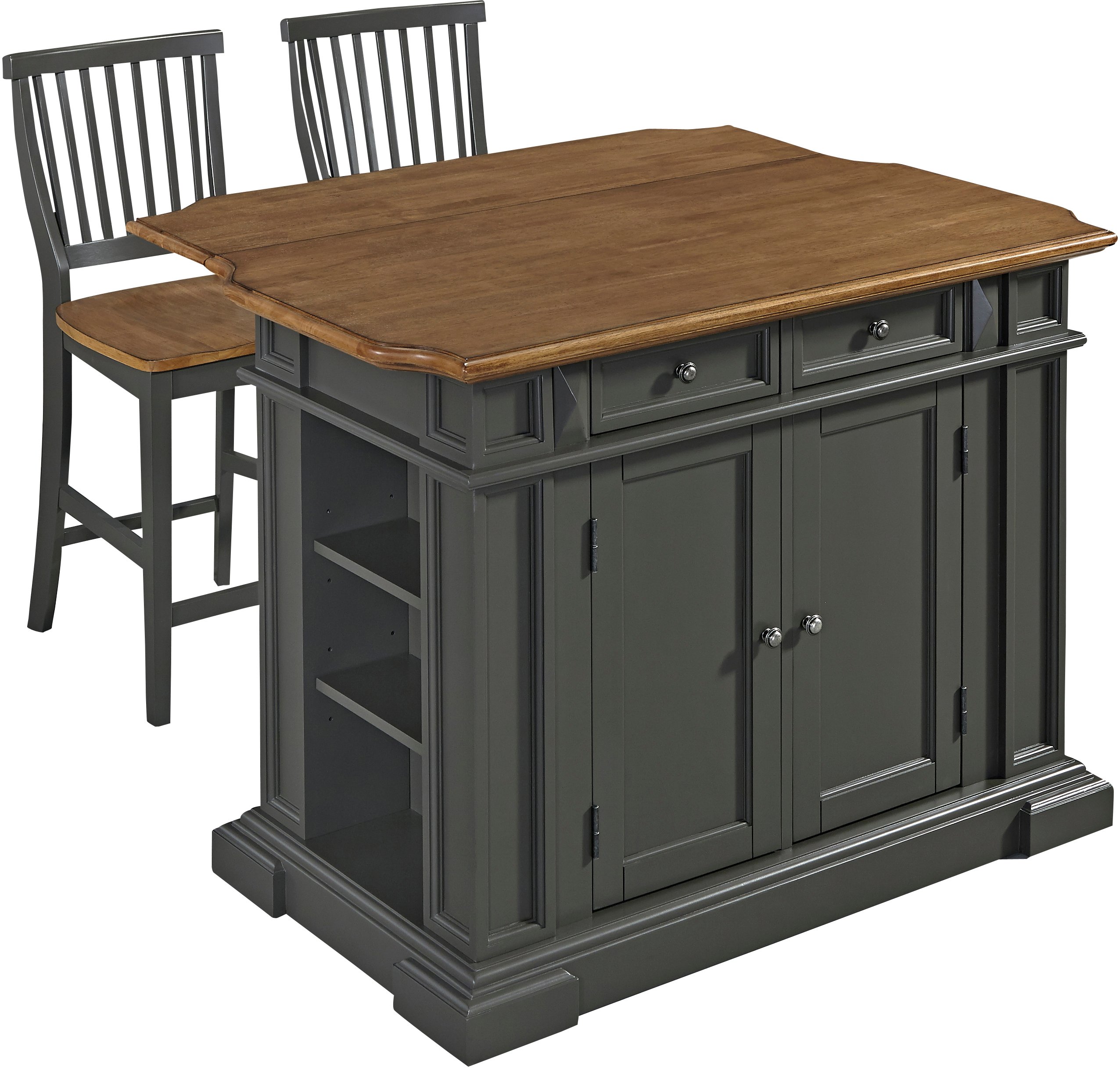 Gray Kitchen Island with 2 Stools - Americana-2