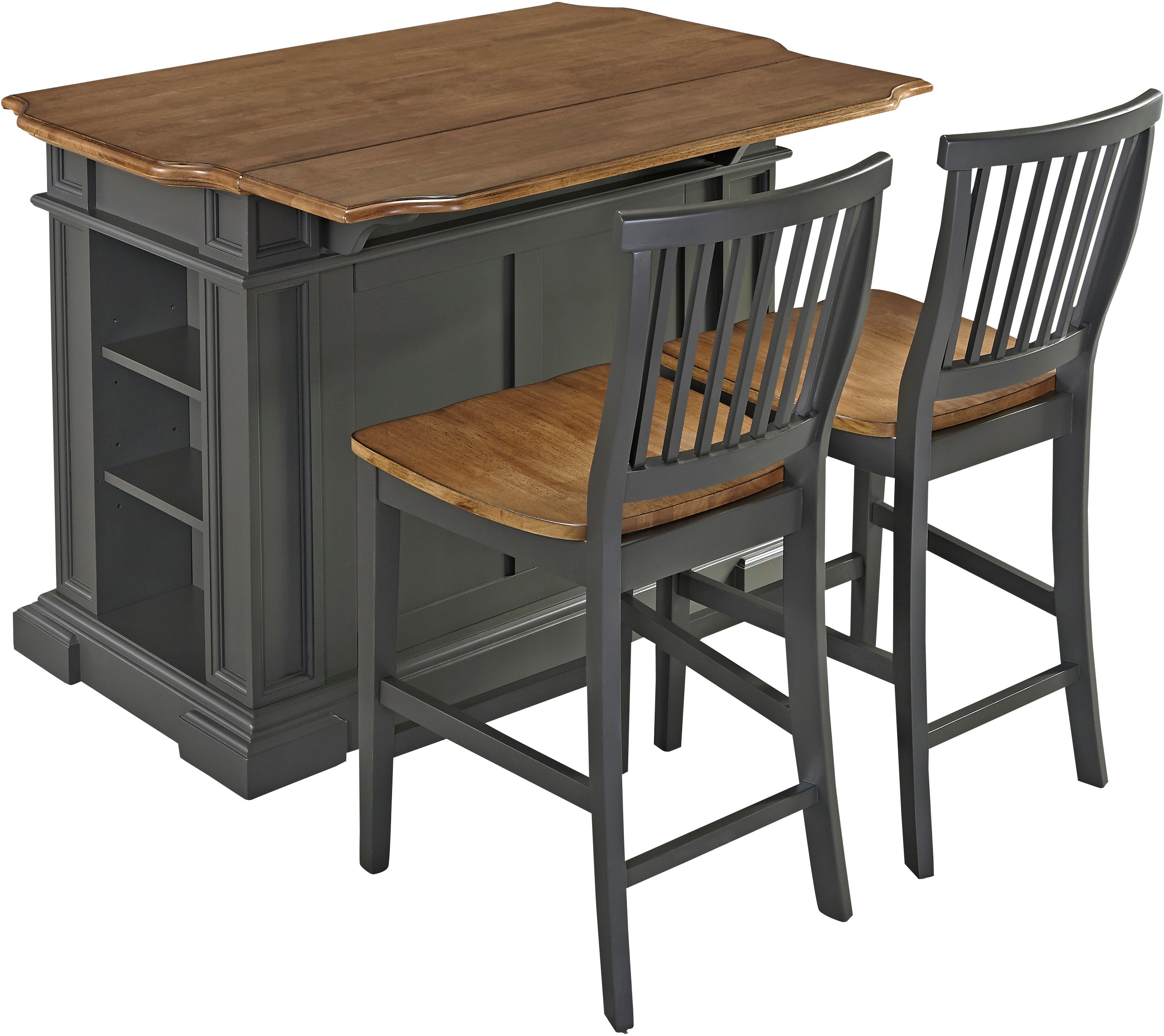 Gray Kitchen Island with 2 Stools - Americana-3