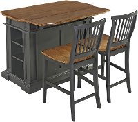 Gray Kitchen Island with 2 Stools - Americana-3