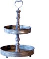 Distressed Metal 2-Tiered Tray with Handle