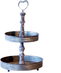 Distressed Metal 2-Tiered Tray with Handle