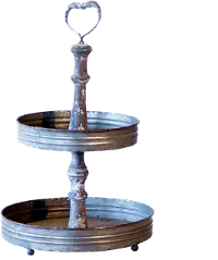 Distressed Metal 2-Tiered Tray with Handle