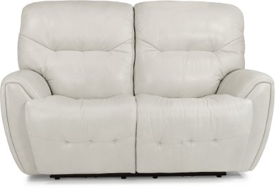 Icelandic White Leather-Match Power Reclining Loveseat - Blaise