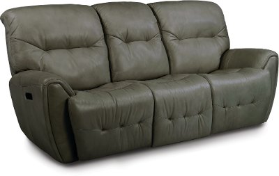 Stone Gray Leather-Match Power Reclining Sofa - Blaise