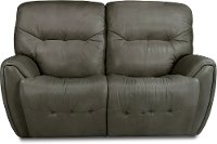Stone Gray Leather-Match Power Reclining Loveseat - Blaise