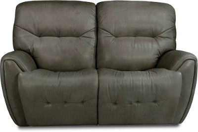 Stone Gray Leather-Match Power Reclining Loveseat - Blaise