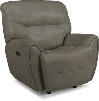 Stone Gray Leather-Match Power Glider Recliner - Blaise