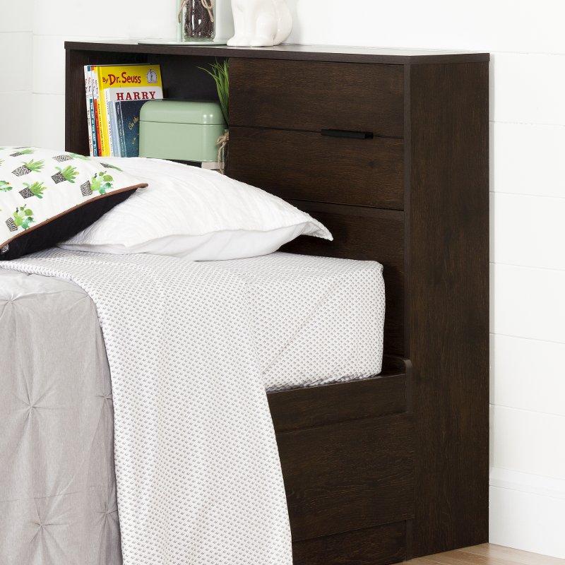 Brown Oak Twin Bookcase Headboard Fynn Rc Willey Furniture