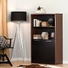 10392 Brown Walnut and Pure Black Storage Bookcase with Doors - Tasko
