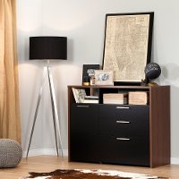 10391 Brown Walnut and Pure Black Storage Unit with File Drawer - Tasko