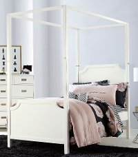 7119/CANOPYBED3/3 White Contemporary Twin Canopy Bed - Tinley Park