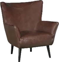 Brown Leather-Match Wing Back Accent Chair - Jet