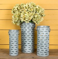 17 Inch Metal Cylinder Olive Bucket with Handles